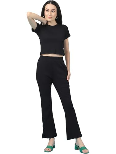 Rigo Cotton Solid Co-ord Set for Women | Round Neck, Slim Fit Tracksuit Co-ords Set for Women | Two Piece Co ord Set | Casual We