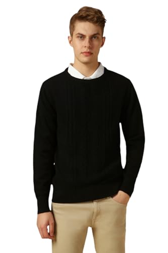Dennis Lingo Men Black Solid Slim Fit Full Sleeve Crew Pullover Sweater