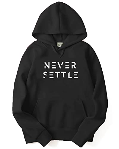 ADRO Mens Cotton Neck Hooded Sweatshirt (H22-M-SET-BL_Black_XL)