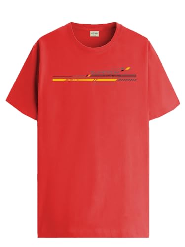 ADRO Mens Graphic Printed 100% Cotton T-Shirt - Regular Fit, Printed T-Shirts for Men (RN24-RAC-RD_Red_XL)