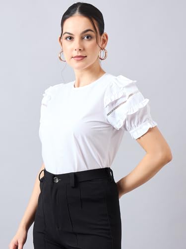 Style Quotient Women Solid White Polycotton Regular Fit Smart Casual Top
