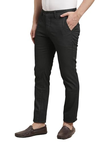 Turtle Men Cotton Stretch Black Printed Narrow Fit Casual Trouser