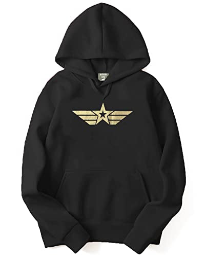 ADRO Mens Cotton Neck Hooded Sweatshirt (H20-GL-GAP-BL_Black_XL)