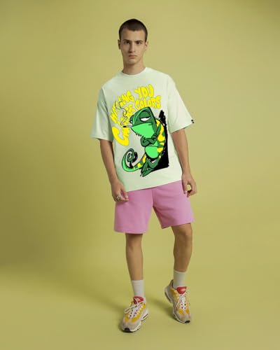 Bewakoof MenS Watching You Change Colours Graphic Printed 100% Cotton T-Shirt - Oversized Fit, Round Neck, Half Sleeves_592039_