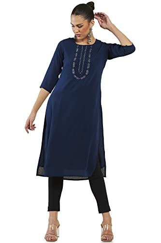 Soch Women Navy Blue Viscose Stripes Kurta