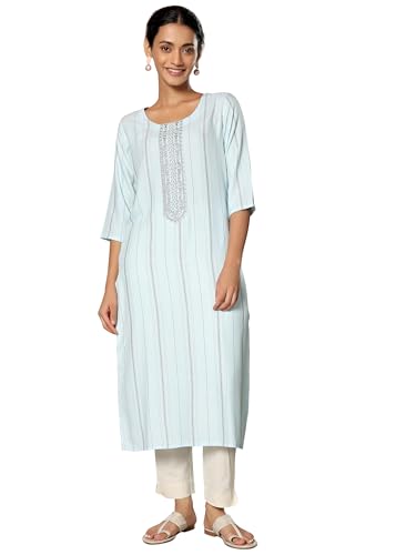 Libas WomenS Viscose Rayon Yoke Design Straight Kurta (26805_Blue