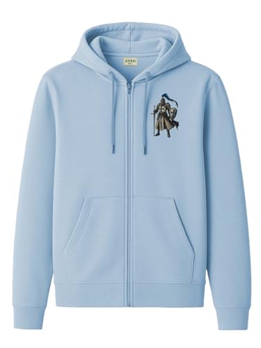 ADRO Mens Regular Fit Sky Blue Zip-Up Hoodie for Man | 320 GSM Cotton Poly Fleece Zipper Sweatshirt with Soft Fabric & Printed H