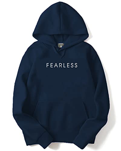 ADRO Mens Cotton Neck Hooded Sweatshirt (H22-M-FRL-NB_Navy_XL)