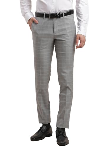 Turtle Men Poly Viscose Checkered Ultra Slim Fit Grey Formal Trouser