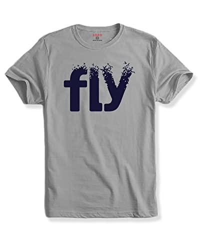 ADRO Mens Printed Cotton T-Shirt | Regular Fit | Round Neck | RNR-M-Fly-GR-S Grey