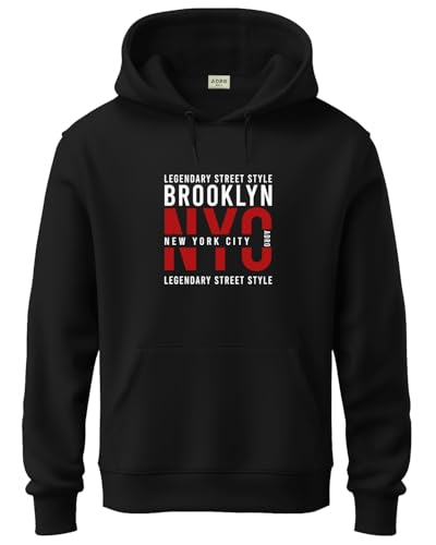 ADRO Mens Cotton Blend Neck Hooded Sweatshirt (H24-NYC-BL-S_Black)