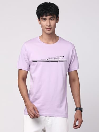ADRO Men's Graphic Printed 100% Cotton T-Shirt - Regular Fit, Printed T-Shirts for Men (RN24-RAC-PU_Purple)