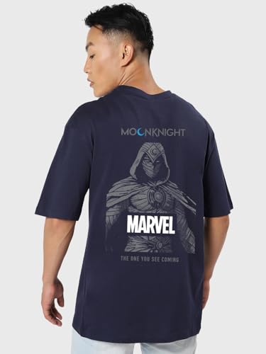 Bewakoof Official Marvel Merchandise Moon Knight Mens Graphic Printed Oversized Fit Half Sleeve Round Neck Cotton Jersey T-Shir