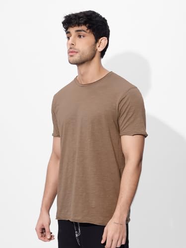 The Souled Store Rockstar Tee: Chestnut Brown Men And Boys Short Sleeves Round Neck Regular Fit Cotton T-Shirts