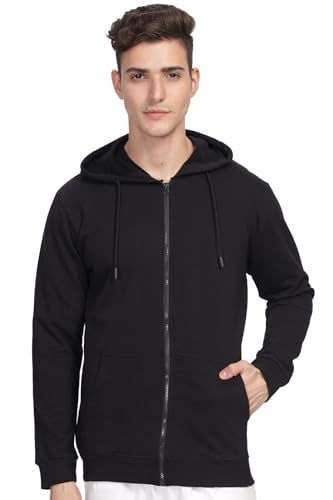 ADRO Mens Cotton Neck Hooded Sweatshirt (ZHH-24-PLN-BL_Black