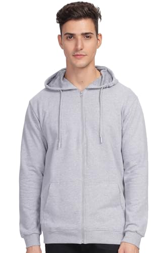 ADRO Mens Cotton Neck Hooded Sweatshirt (ZH24-PLN-GR_Grey