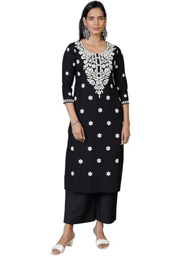 Libas WomenS Viscose Rayon Embroidered Straight Kurta (37140R_Black