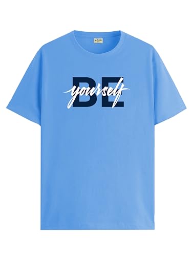 ADRO Mens Solid Regular Fit T-Shirt (RN24-BYO-SK_Sky Blue