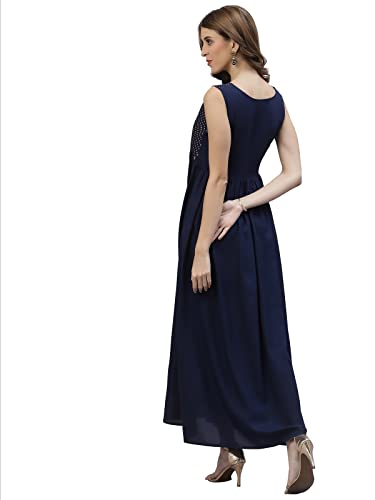 Stylum Women's Embellished Rayon Pleated Kurta (Navy Blue)