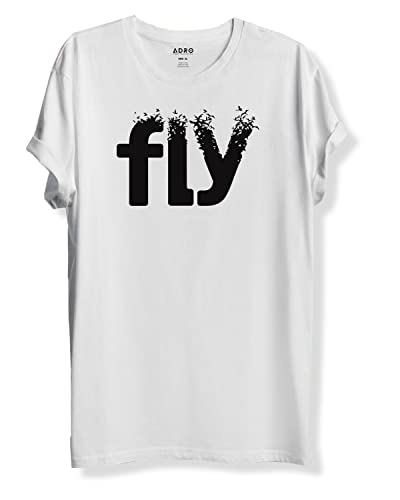ADRO Mens Printed Cotton T-Shirt | Regular Fit | Round Neck | RNR-M-Fly-WH-XL White
