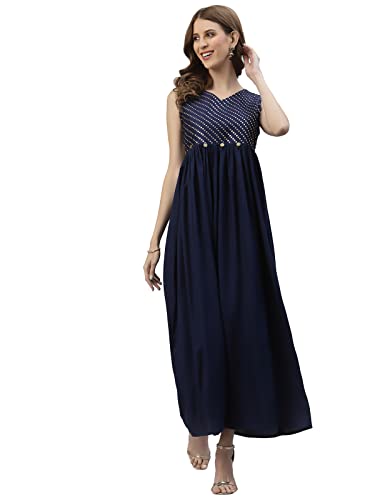 Stylum Women's Embellished Rayon Pleated Kurta (Navy Blue)
