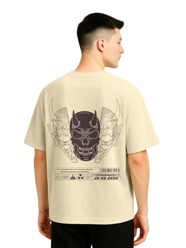 Veirdo Mens Cotton Overiszed Baggy Fit Drop Shoulder Front Back Graphic Printed Round Neck T-Shirt