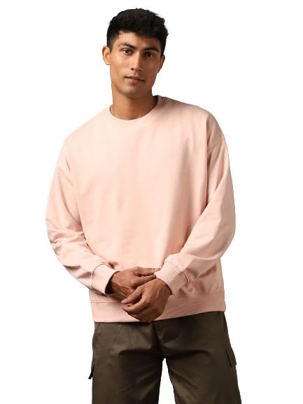 Nobero MenS Cotton Blend Crew Neck Sweatshirt (1M-Twss-R0005_Pink Clay
