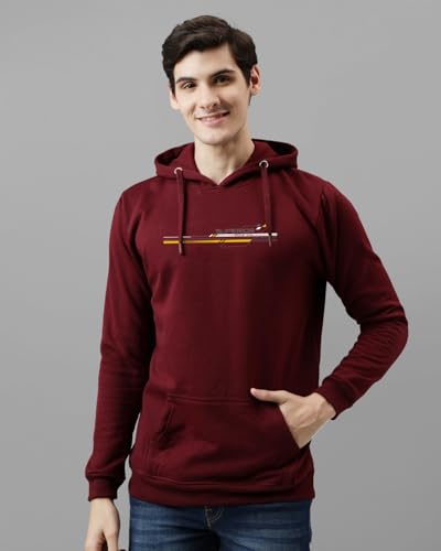 ADRO Men's Printed Hoodie, Burgundy, Size 34, Model H24-RAC-MR, Cotton Blend