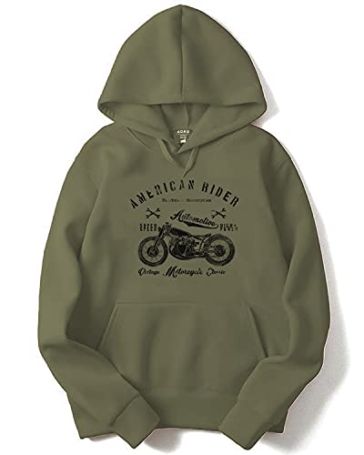 ADRO Mens Cotton Neck Hooded Sweatshirt (H-M-AME-OL_Olive_XL)