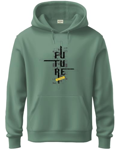 ADRO Mens Cotton Blend Neck Hooded Sweatshirt (H24-FTR-PT-XL_Pista)