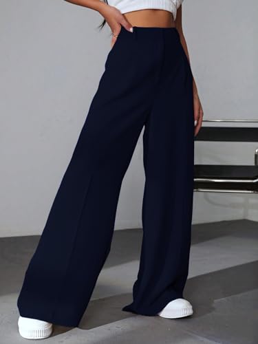 Greciilooks High Waist Trousers For Women Flared Korean Style Formal Pants | Elegant Workwear For Office, College & Events Blue