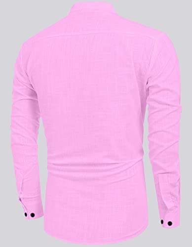 Hemadhav MenS Regular Fit Cotton Blend Casual Kurta Light Pink