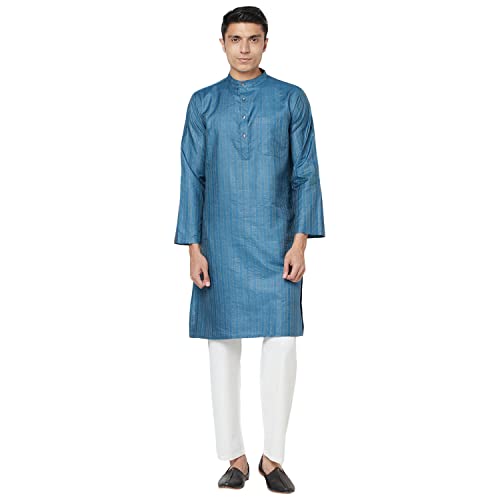 Fabindia MenS Silk Blend Striped Comfort Kurta_Dark Blue_Xs