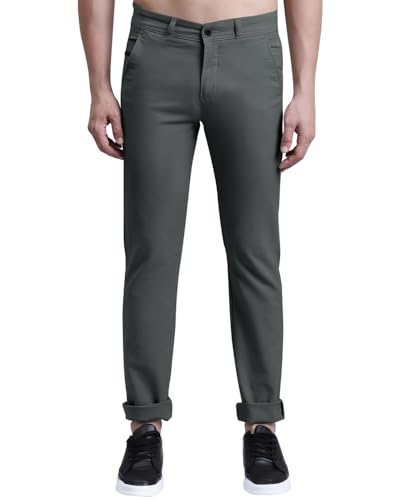 Noble Monk Mens Solid Regular Fit Formal Pant Charcoal Grey