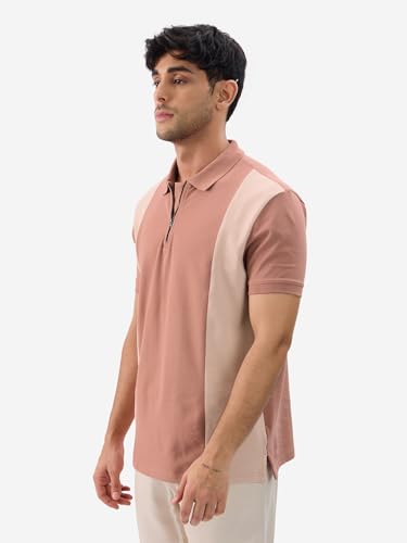 The Souled Store Cinnamon Men And Boys Short Sleeves Collared Neck Orange Color Blocked Cotton Blend Regular Fit Zipper Polos