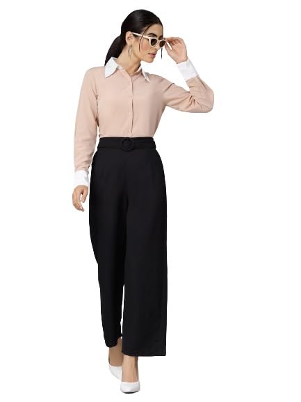 Style Quotient Women Nude Pink and White Polyester Formal Shirt
