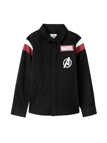 The Souled Store Avengers: 63 Boys Long Sleeves Collared Neck Button Front Black Graphic Printed Regular Fit Cotton Shirts (2-8