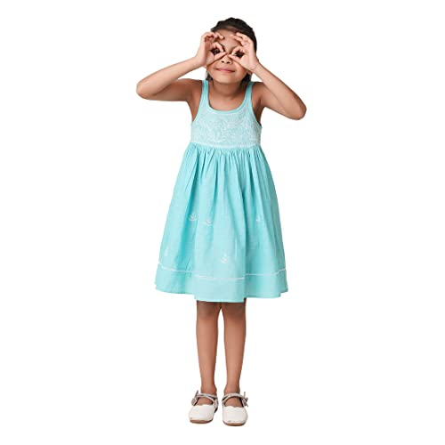 Fabindia GirlS Blue Cotton Embroidered Dress Knee-Length 210686801
