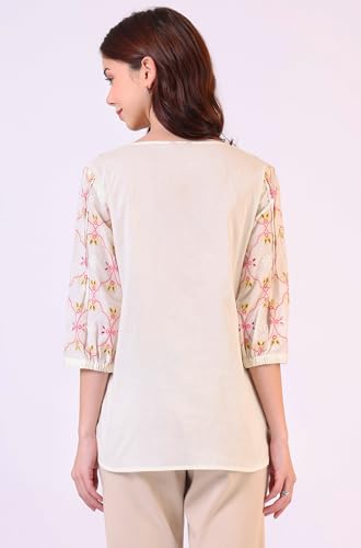W for Woman Thread Embroidered Straight Pure Cotton Ethnic LaceTop