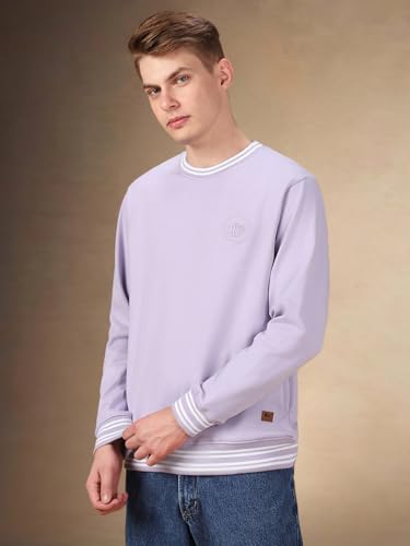 Dennis Lingo Men Solid Polycotton Regular Fit Full Sleeves Pullover Sweatshirts Lavender