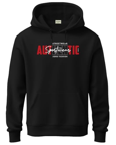 ADRO Mens Cotton Blend Neck Hooded Sweatshirt (H24-SPT-BL-2XL_Black)