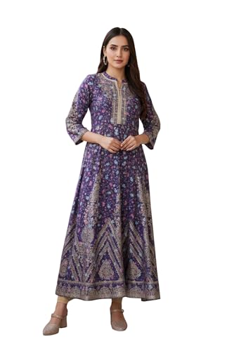 Aurelia WomenS Purple Floral Embroidered Anarkali Muslin Kurta (A16292-508640-M)
