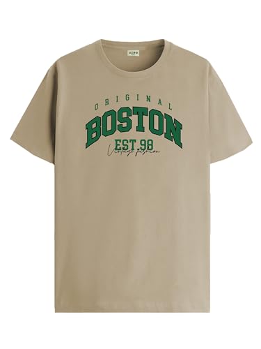 ADRO Mens Printed T Shirt - Premium Cotton Graphic Printed Tshirt - Beige T-Shirt - RN24-BOST-BE-XL