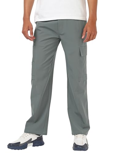 Bewakoof MenS Solid Regular Fit Poly Spandex Cargo Pant_659629_Grey_30