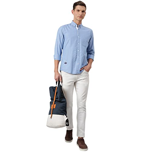 Thomas Scott MenS Solid Slim Fit 100% Cotton Casual Shirt With Button Down Collar And Full Sleeve Blue