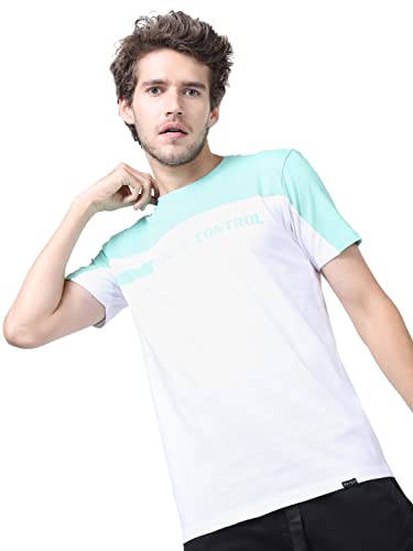 Ketch MenS Solid Slim Fit T-Shirt (Khts000104_White/Ocean Wave S)