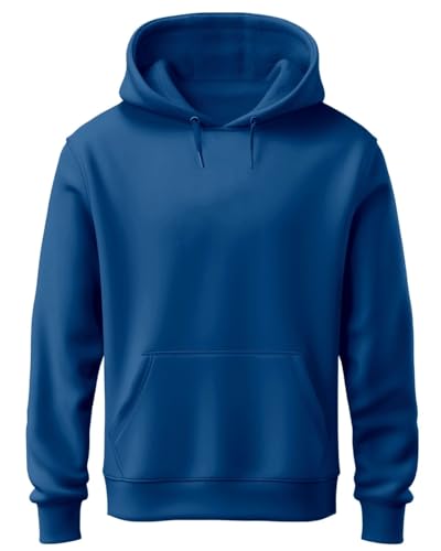 ADRO Mens Cotton Neck Hooded Sweatshirt (H24-PLN-RB-M_Royal Blue)