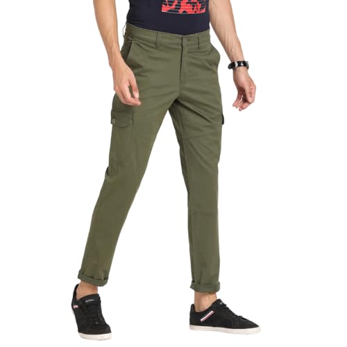 Turtle Men Cotton Stretch Green Solid Cargo Pant
