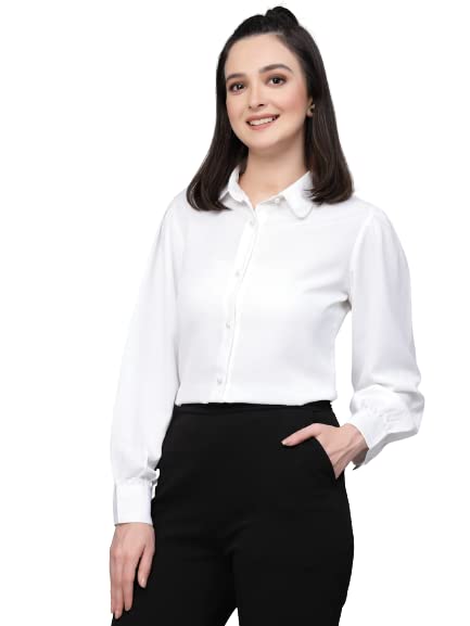 Style Quotient Women Solid White Polyester Formal Shirt