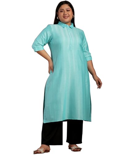 Extra Love By Libas Womens Cotton Woven Design Straight Kurta